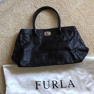Furla ostrich embossed leather tote